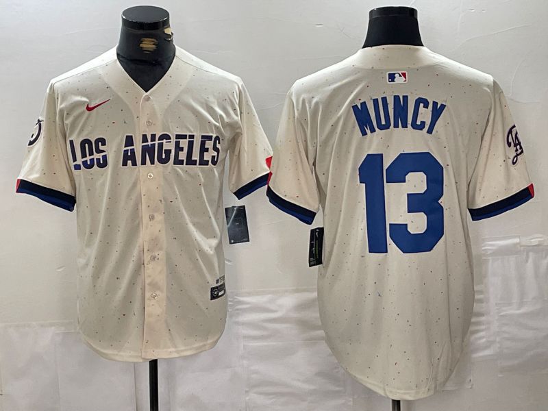 Men Los Angeles Dodgers 13 Muncy Cream Fashion Nike Game MLB Jersey style 1